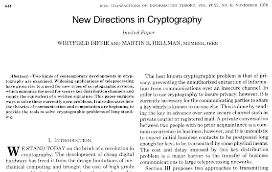 Front page of Diffie and Hellman's article